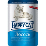 Happy Cat. Паучи для взрослых кошек. Лосось в соусе с зеленью. 0,085кг.