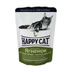 Happy Cat. Паучи для взрослых кошек. Ягненок и телятина с зеленой фасолью в желе. 0,085кг.