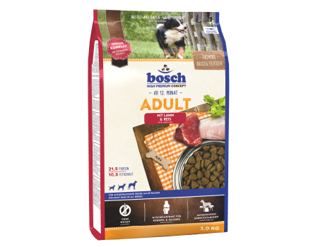 Bosch. ADULT с ягнёнком и рисом. Полнорационный корм для взрослых собак со средним уровнем активности. 3 кг