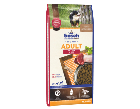 Bosch. ADULT с ягнёнком и рисом. Полнорационный корм для взрослых собак со средним уровнем активности. 15 кг