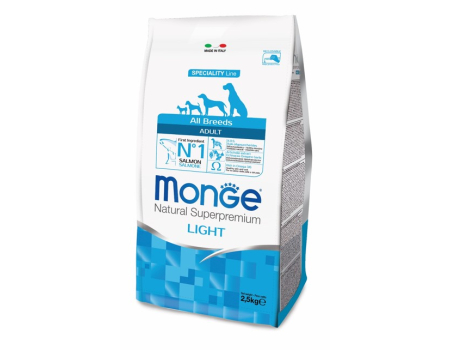 Monge. Dog Speciality Light. Корм для собак всех пород низкокалорийный, лосось с рисом. 2,5 кг