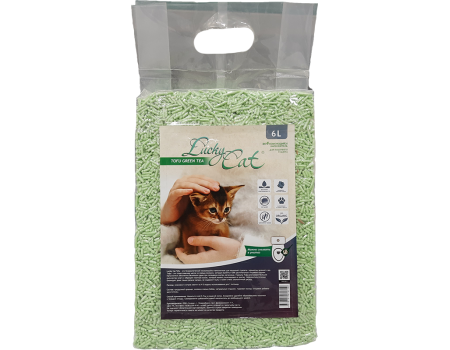 Lucky Cat Наполнитель комкующийся растительный Tofu Зеленый чай 6л