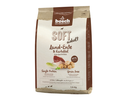Bosch. SOFT с уткой и картофелем. Полнорационный корм Holistic+ для взрослых собак с чувствительным пищеварением, склонных к аллергии и пищевой непереносимости. 2,5 кг
